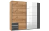 Šatníková skriňa so zrkadlom Emden, 225 cm, doskový dub/grafit