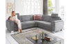 Rohová sedacia súprava s kreslom Omaha, šedá látka, s funkciami