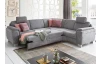 Rohová sedacia súprava s kreslom Omaha, šedá látka, s funkciami