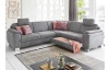 Rohová sedacia súprava s kreslom Omaha, šedá látka, s funkciami
