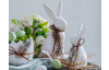 Veľkonočná dekorácia Soška zajac s pierkom, 19 cm, biela