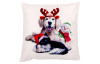 Vianočná obliečka na vankúš Pes, mačka a snehuliak, 45x45 cm