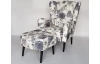 Kreslo s taburetom Canto, šedý kvetinový motív