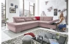 Rohová sedacia súprava Spotlight, ružová látka, pravý roh, s funkciami