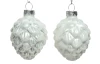 Vianočné ozdoby (6 ks) Šišky, biele trblietavé, sklo