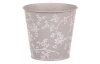 Obal na kvetináč šedý s bielymi ružami, 15,7 cm