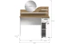 Toaletní stolík s guľatým zrkadlom Vanity, biely/dub artisan