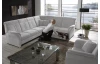 Rohová sedacia súprava Malaga, svetlo šedá látka, s funkciami