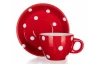 Šálka s tanierikom Dots 290 ml, červená bodkovaná