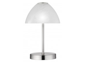 Stolná LED lampa Queen 24 cm, matný nikel/biele sklo