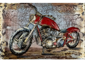 Kovový obraz na stenu Červená motorka veterán 60x40 cm, vintage