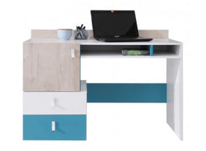 Písací stôl Planet, dub/biela/modrá