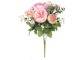 Umelá kytica Čajová ruža v pugete 34 cm, ružová