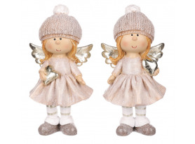 Vianočná dekorácia (2 druhy) Anjel  v krémových šatách, 16 cm