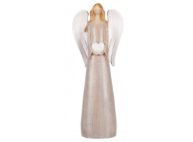 Dekoračná soška Anjel držiaci srdce, ružová, 39 cm