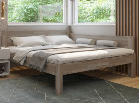 Rohová posteľ so zástenou vpravo Fava P 180x200 cm, šedý buk