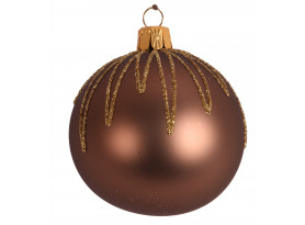 Vianočná ozdoba Hnedá guľa s trblietkami, 7 cm