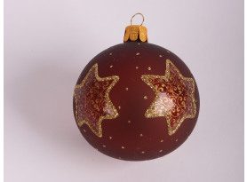 Vianočná ozdoba Hnedá guľa s hviezdami 7 cm, sklo