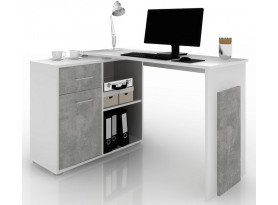 Rohový písací stôl Andy, biela/šedý beton