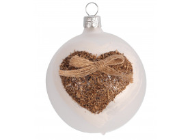 Vianočná ozdoba Biela guľa so srdcom 7 cm, sklo