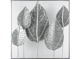 Kovová nástenná dekorácia v ráme Strieborné listy, 50x50 cm