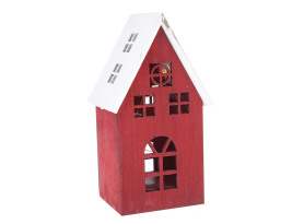 Vianočná dekorácia LED drevený domček, červený