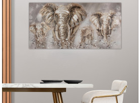 Ručne maľovaný obraz Stádo slonov, 140x70 cm