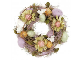 Veľkonočné dekorácie Veniec s vajíčkami a kvetmi, 22 cm