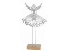 Vianočná dekorácia Anjel na podstavci 29 cm, biely kov