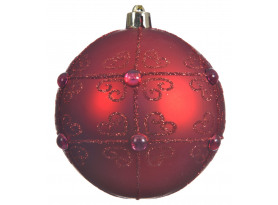 Vianočná ozdoba červená guľa s trblietkami, 8 cm