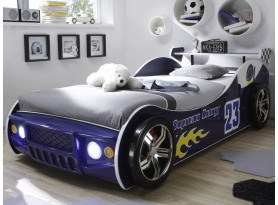 Detská posteľ Energy 90x200 cm, modrá pretekárska s osvetlením