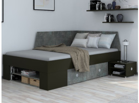 Úložná posteľ so zástenou Junior 120x200 cm, čierna/tmavý betón