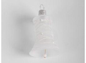 Vianočná ozdoba sklenený zvonček, biely s vlnkami