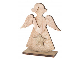 Vianočna dekorácia Anjel na podstavci, drevený, 16 cm