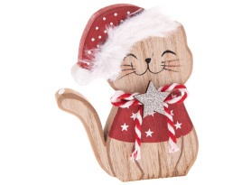 Vianočné dekorácie Mačka s čiapkou a hviezdou, 11 cm