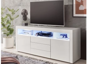 Široká TV skrinka Leeds, biela lesk, s osvetlením