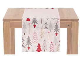 Vianočný behúň na stôl Stromčeky 150x40 cm, biely