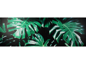 Obraz na plátne Zelené listy na čiernom pozadí, 150x50 cm