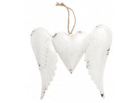 Závesná dekorácia Srdce s krídlami, antik biela
