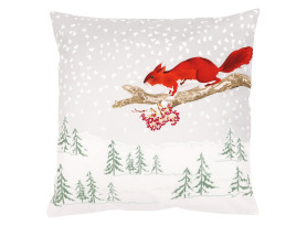 Vianočná obliečka na vankúš Zasnežená krajina s veveričkou, 45x45 cm