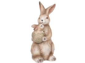 Dekoračná soška Veľkonočný zajačik s mládaťkom, 22 cm