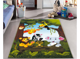 Detský koberec Jungle 80x150 cm, motív zvieratká, zelený