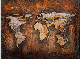 Kovový obraz na stenu Mapa sveta 80x60 cm, vintage