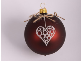 Vianočná ozdoba sklenená guľa 7 cm, srdce, hnedá