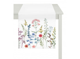 Behúň na stôl Lúčne kvety 40x150 cm, biely