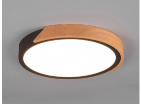Stropné LED osvetlenie Jano 31 cm,drevo/čierny kov, okrúhle