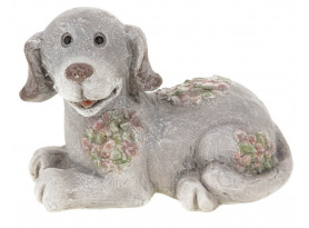 Dekoračná soška Ležiaci pes, šedá keramika