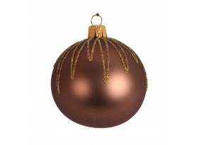 Vianočná ozdoba Hnedá guľa s trblietkami, 6 cm