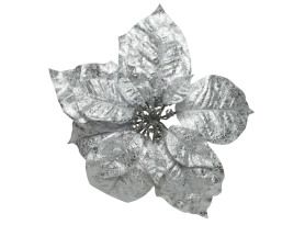 Umelý kvet na klipe Vianočná hviezda 26 cm, strieborná
