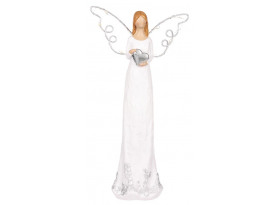 Dekoračná soška Anjel so svietiacimi krídlami, biela, 26 cm